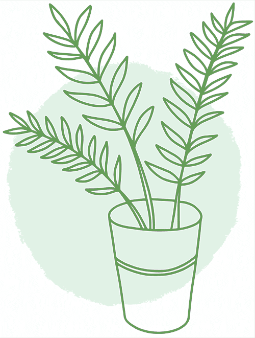An outline of a plant in a pot with a green overlay.